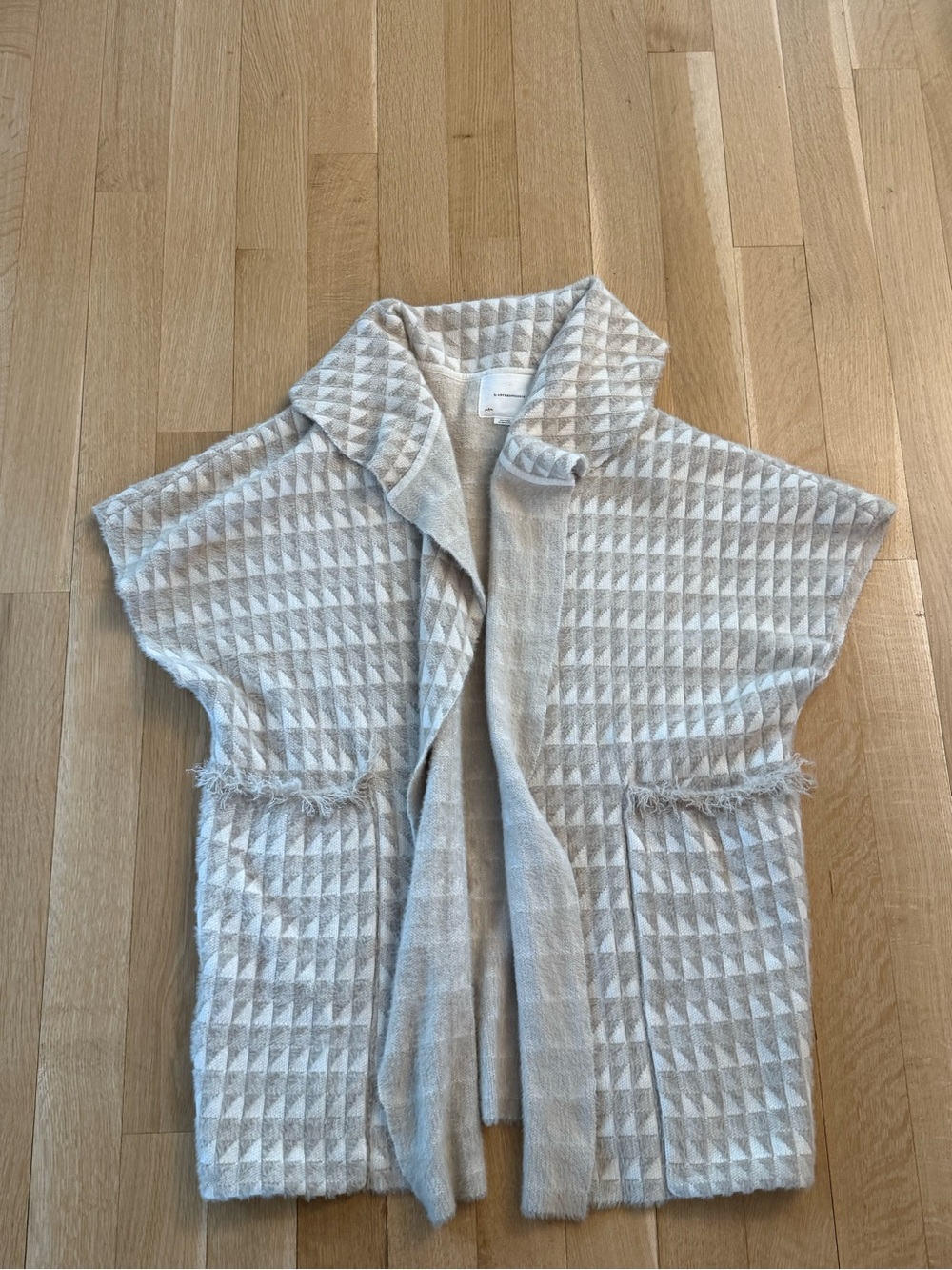Anthropologie Cream & Light Beige Open-Front Textured Knit Vest